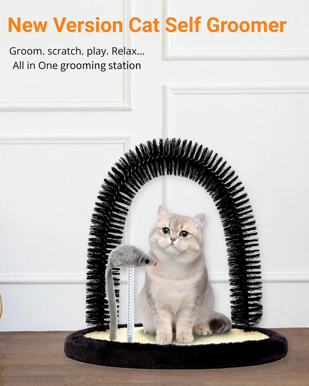 Large Cat Self Groomer, Heavy Woven Sisal Pad with Mouse Toy