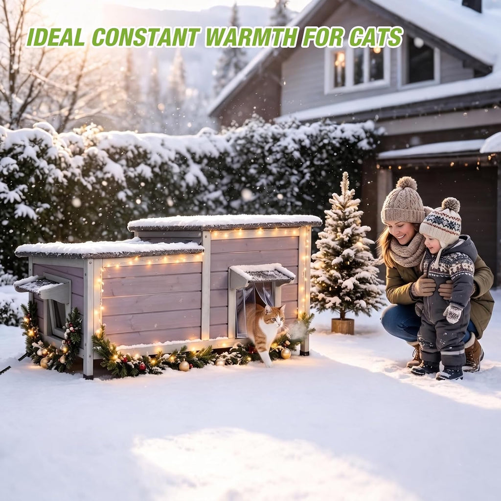 Large Heated Outdoor Cat House with Insulated Liner for 2-4 Cats