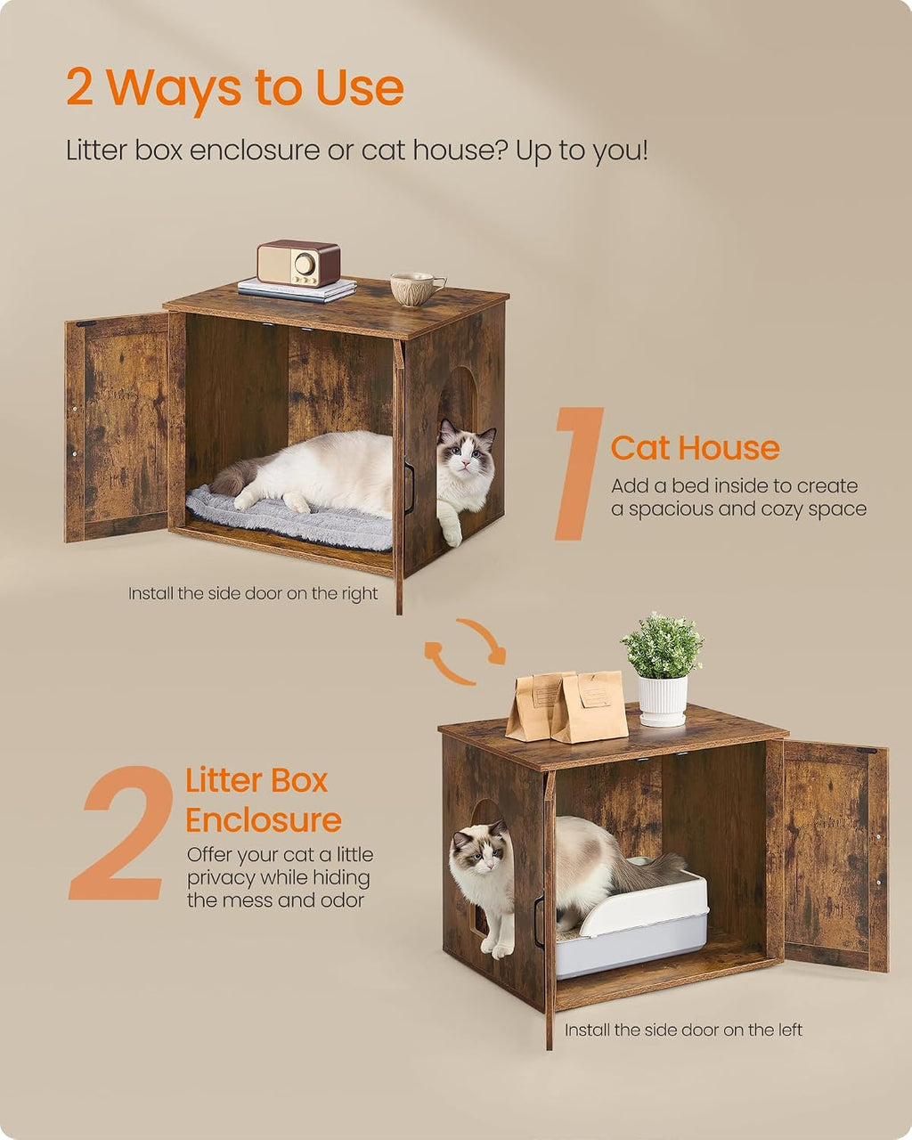 FEANDREA Cat Litter Box Enclosure, Indoor Pet House End Table
