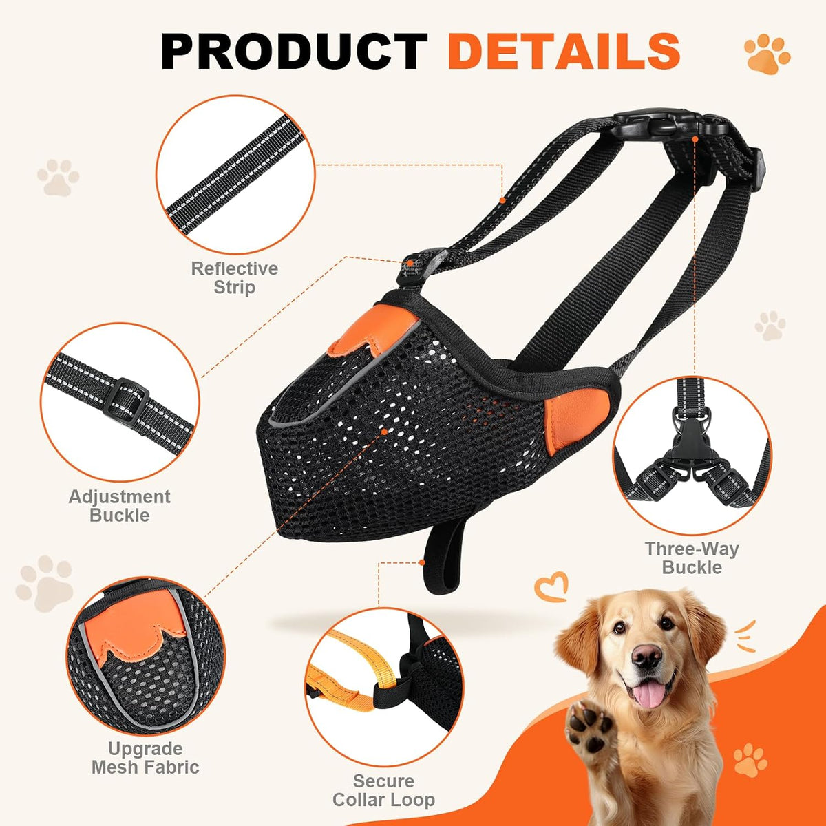 Soft Mesh Dog Muzzle, Adjustable Breathable for Small Medium Large Dogs
