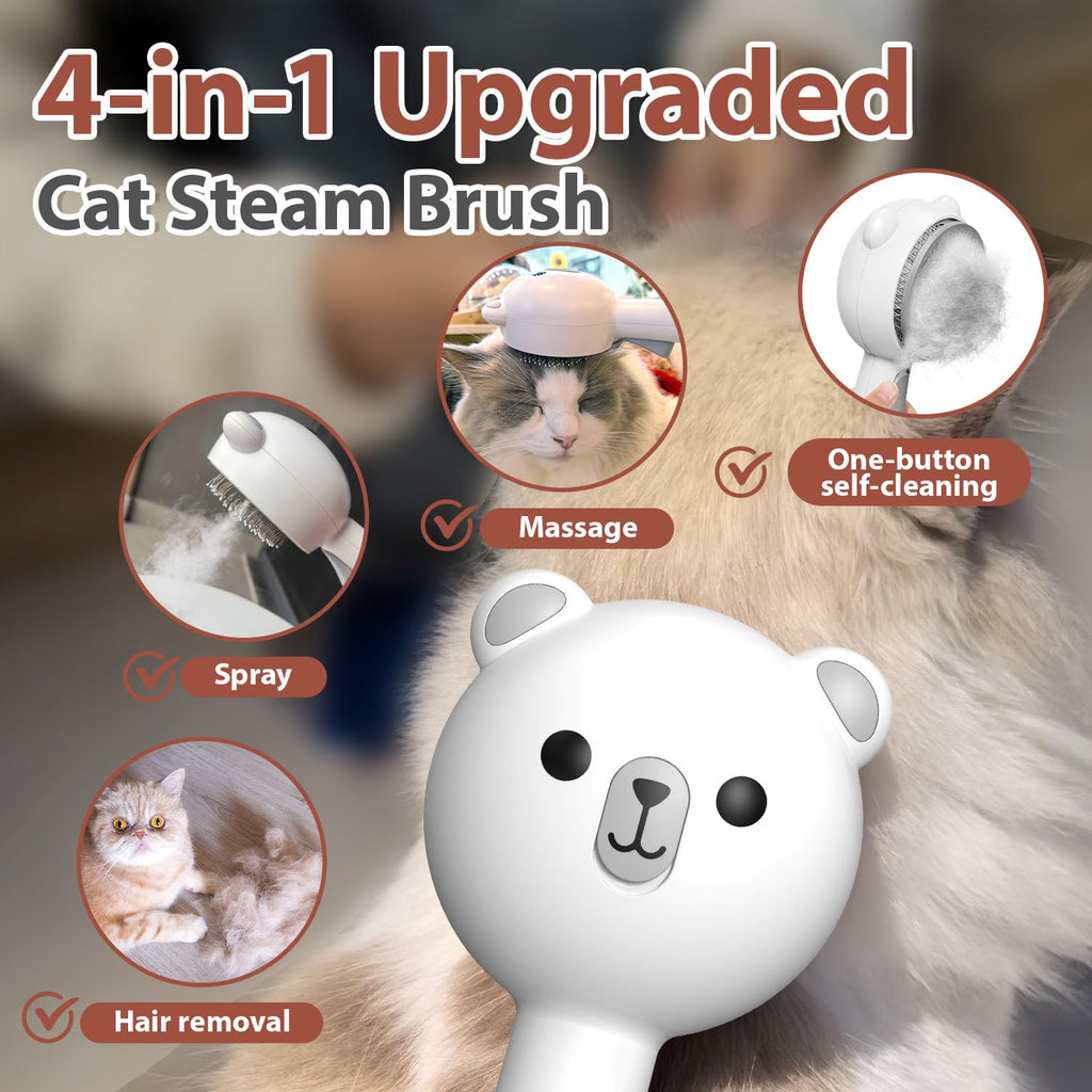 Cat Steam Brush with 2 Spray Levels & Release Button 4-in-1 Cat Water Brush