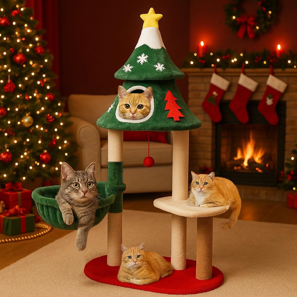 LUCKLIFE 63" Christmas Cat Tree Multi-Level Cat Condo Tower