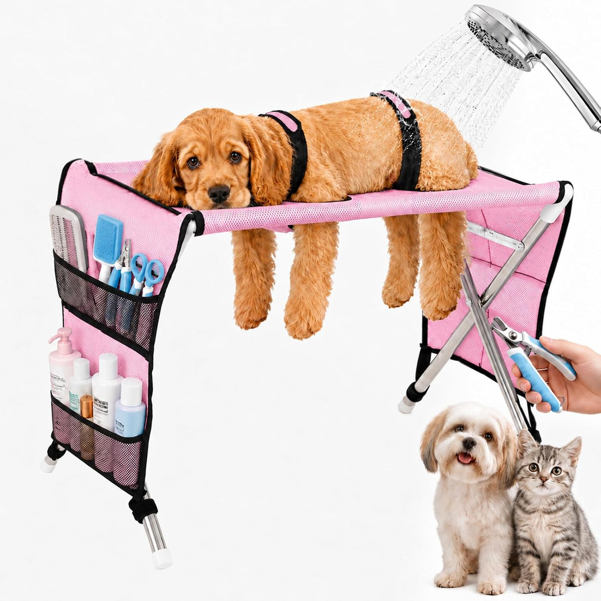 Pet Grooming Hammock for Small Dogs with Stand, Dog Bathing Hammock