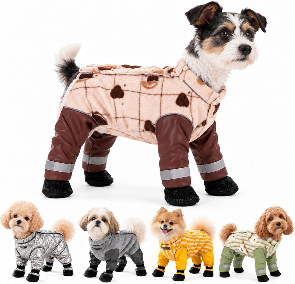 2027 New Dog Snowsuit with Attached Boots Full Body Winter Coat (Silver,Medium)