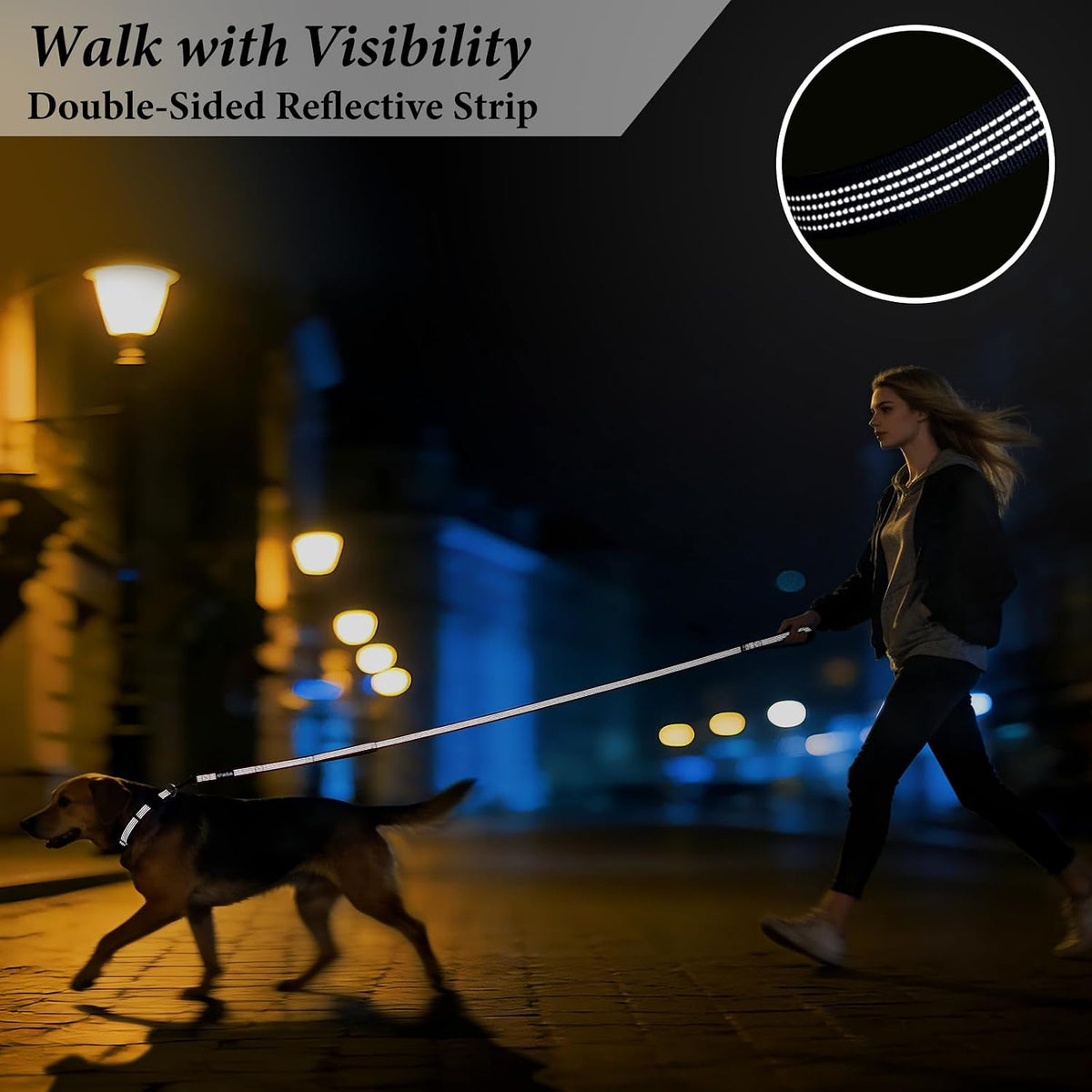 Double Handle Dog Leash, 6 FT Reflective, for Medium Large Dogs