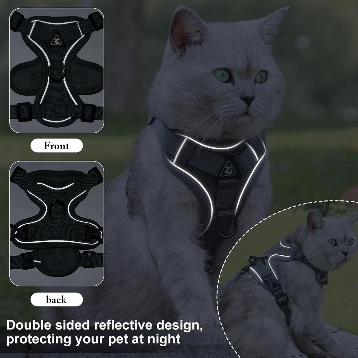XL Cat Harness Escape Proof for Heavy Cats Adjustable for Extra Large Cats