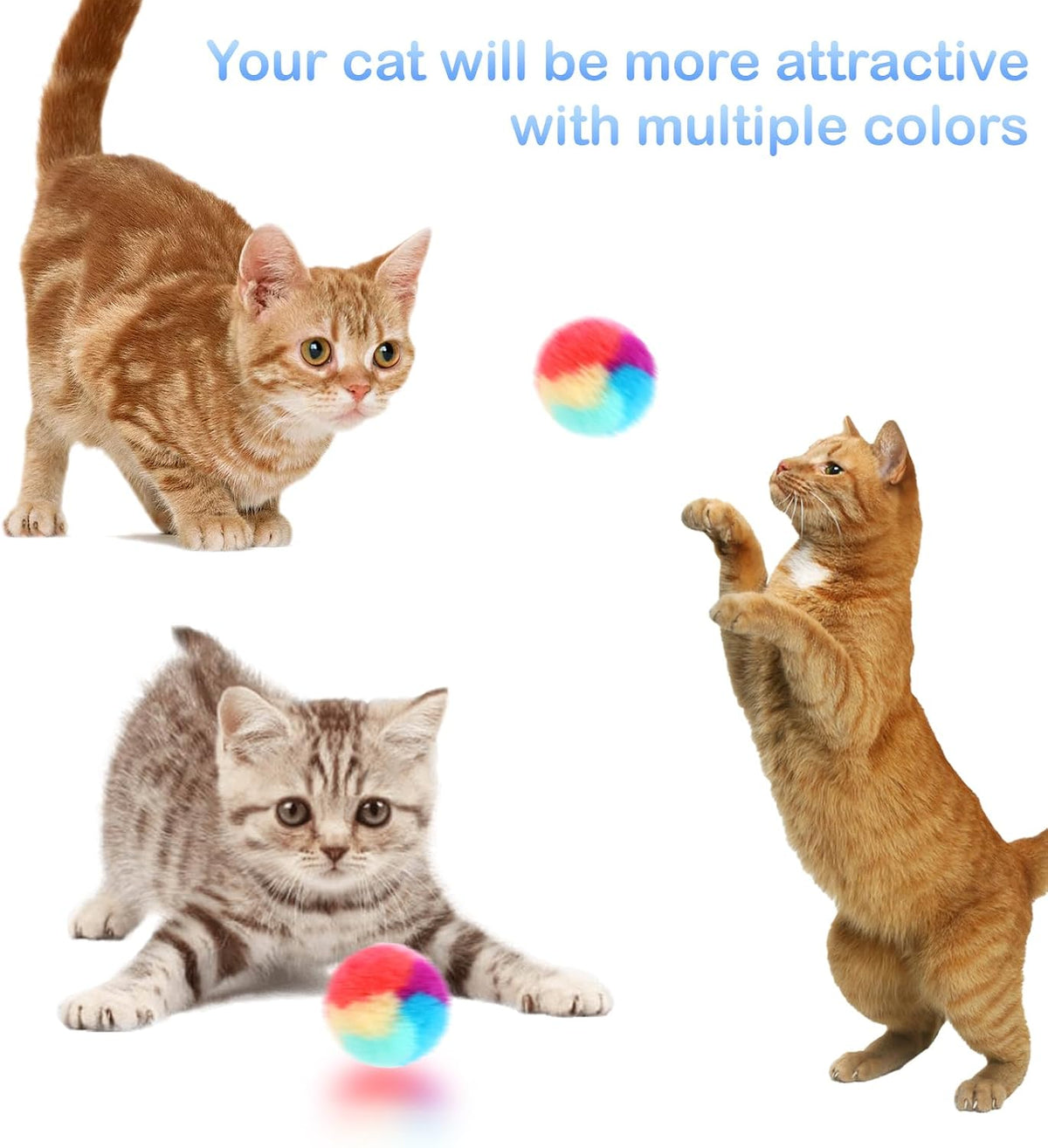 KALIONE 30 Pcs Soft Plush Cat Ball 1.2-inch Rainbow Cat Toy Balls Fuzzy Kitty Balls Kitten Puff Balls Colorful Cat Pom P