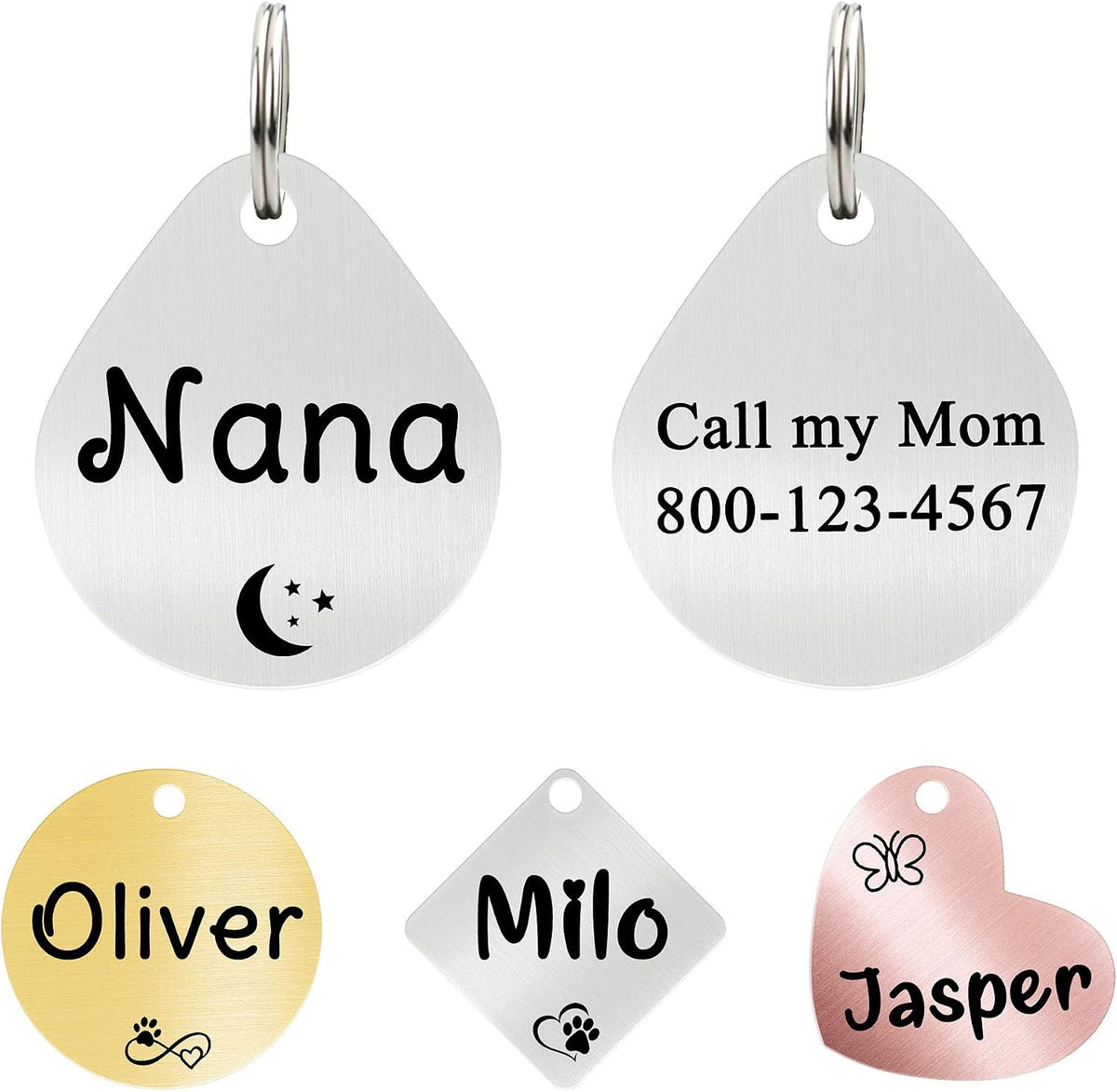 Cat ID Tag Personalized Pet Tags, Durable Stainless Steel Small Pet Mini Dog Cat Tag Lightweight - Fish Tag in Silver