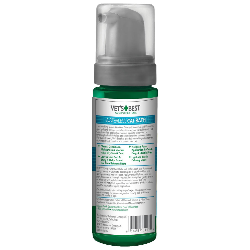 Vet's Best Waterless Cat Bath Dry Shampoo, No-Rinse Formula, 4 oz