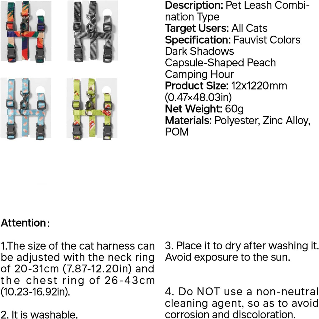 pidan Cat Harness and Leash Set, Escape Proof Adjustable Kitten Harness for Large Small Cats, Easy Use, Lightweight Soft