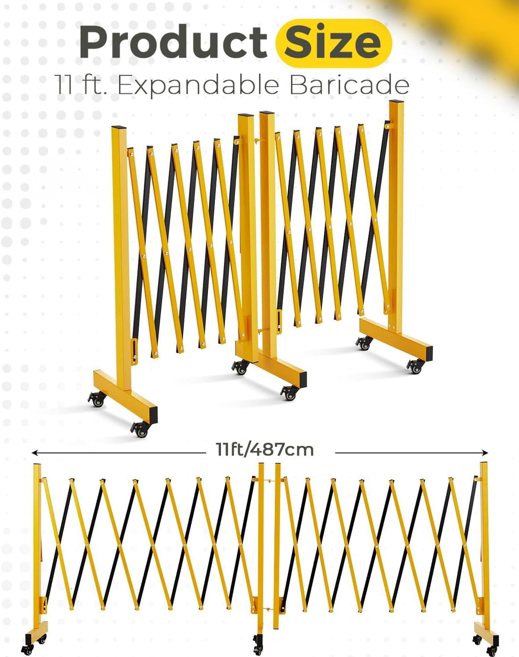 IDEALHOUSE 11FT Expandable Metal Safety Barricade Gate with Wheels