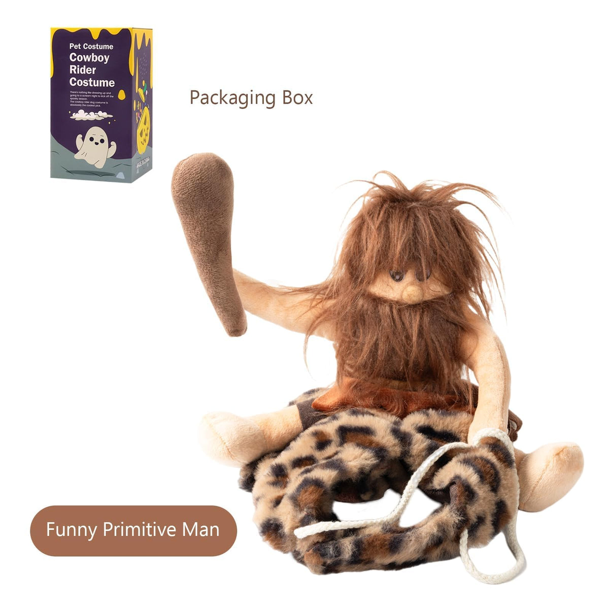 DELIFUR Dog Halloween Costume Funny Dog Cowboy Riding Costume Pet Costume Cat Suit Cowboy Rider Style for Small Medium Large Dogs (Primitive Man, Large)