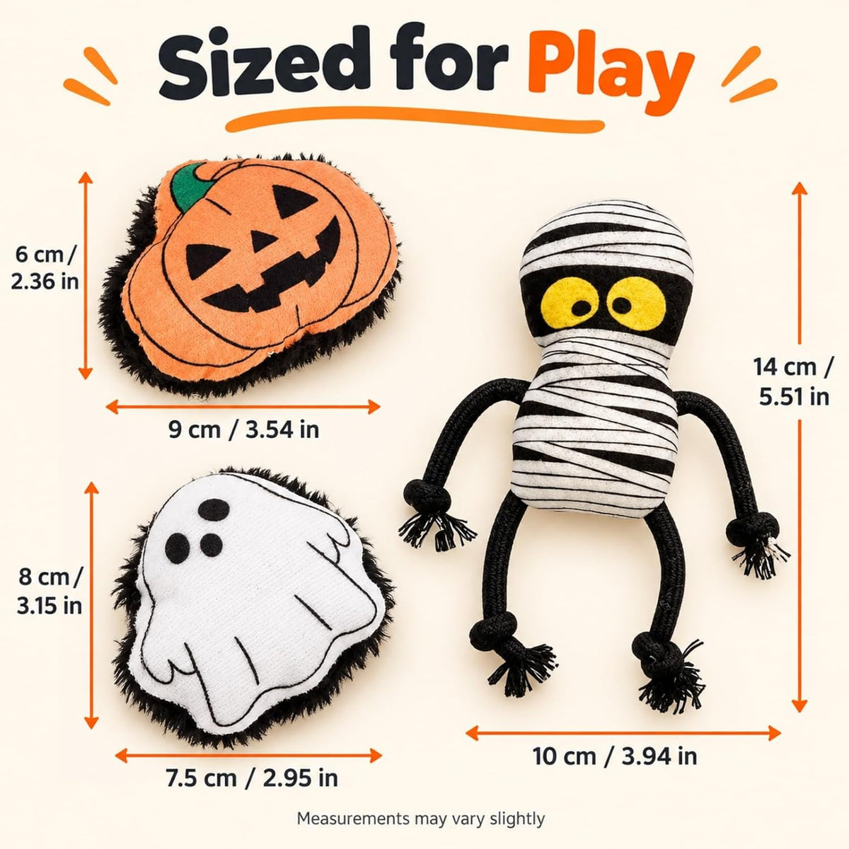 Catnip Cat Toys, Halloween Ghost Pumpkin and Mummy Plush Toys, 3 Pack