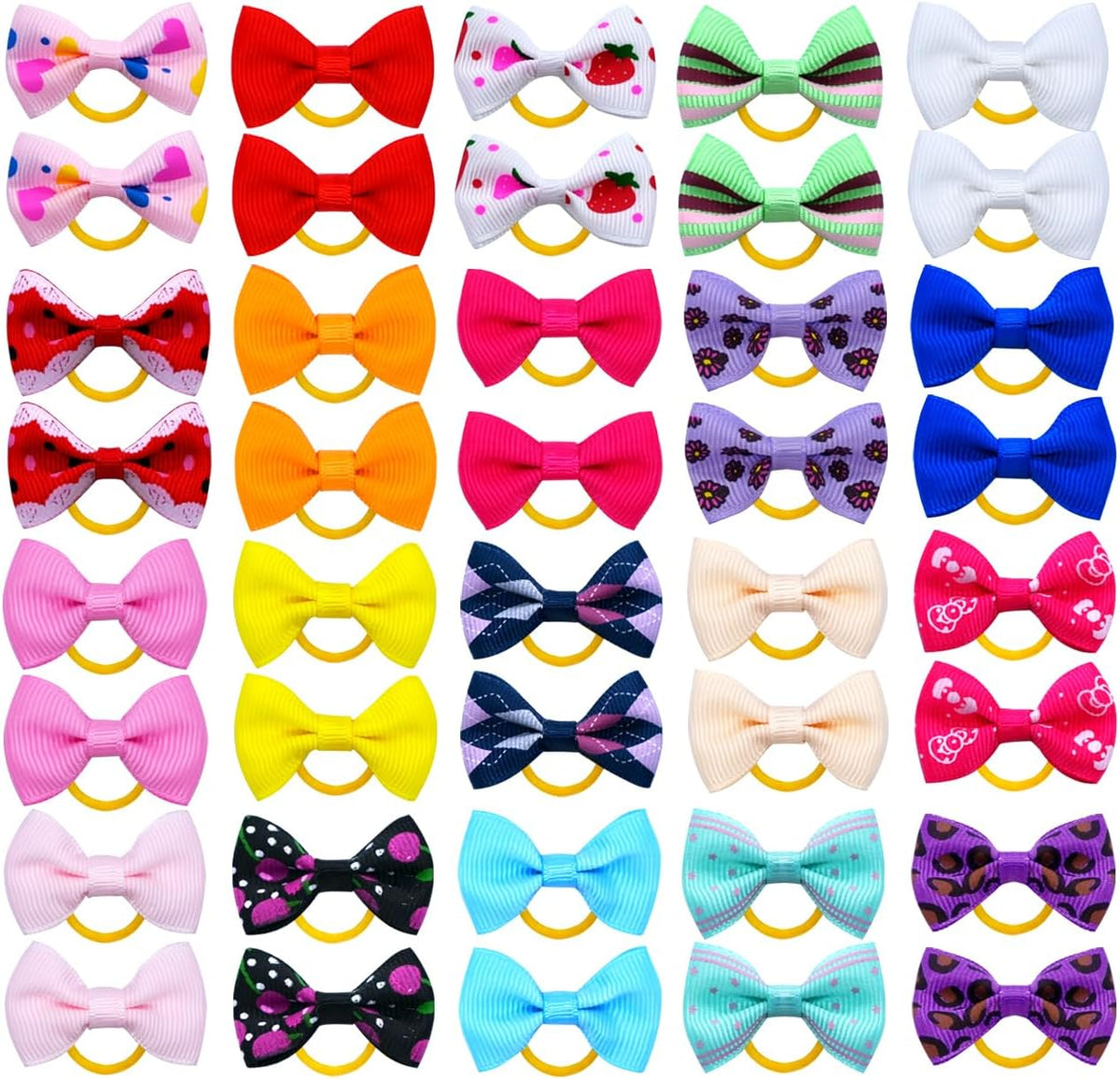 Dog Bows for Ears Small Size Dog Bowknot 2inch Hair Ties Bulk with Rubber Bands Dog Ear Bow Pet Accessories Grooming Pro