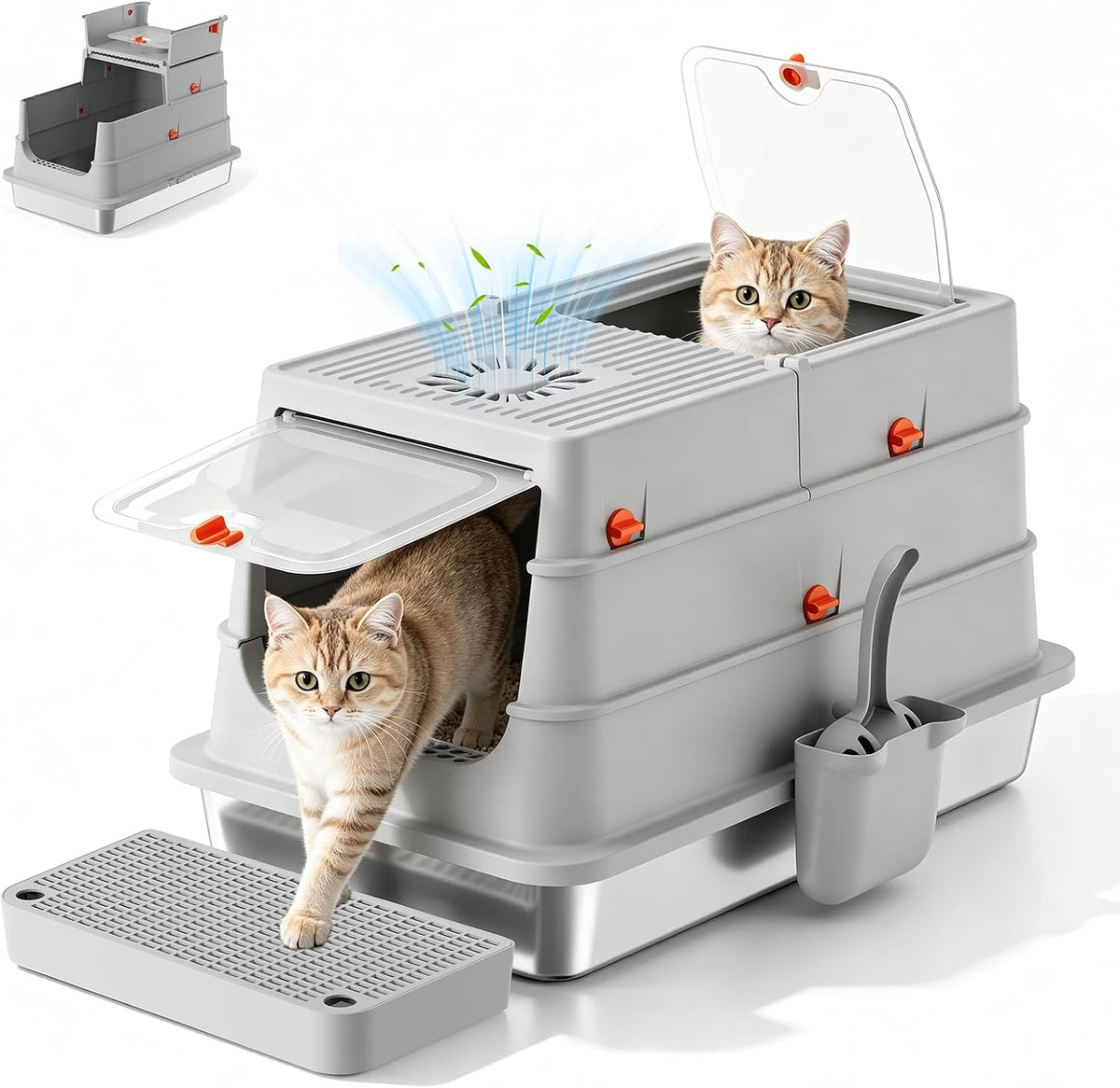 2 Pack Stainless Steel Litter Box - XXL Cat Litter Box