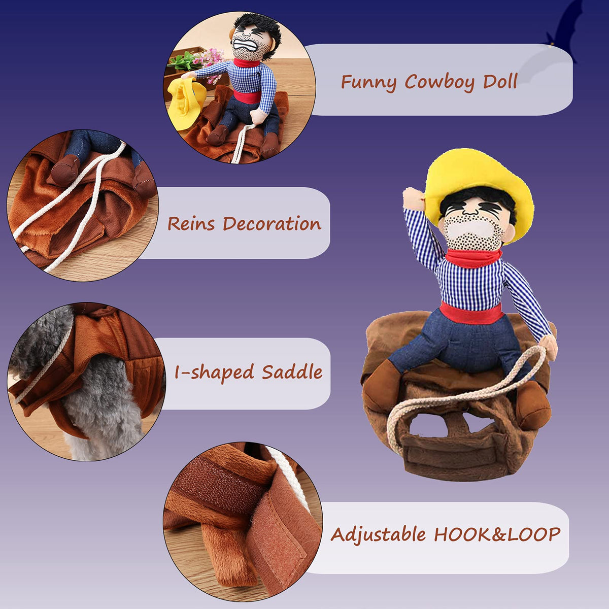 SEIS Halloween Large Dog Cowboy Rider Costume, Funny Pet Clothes, XXL