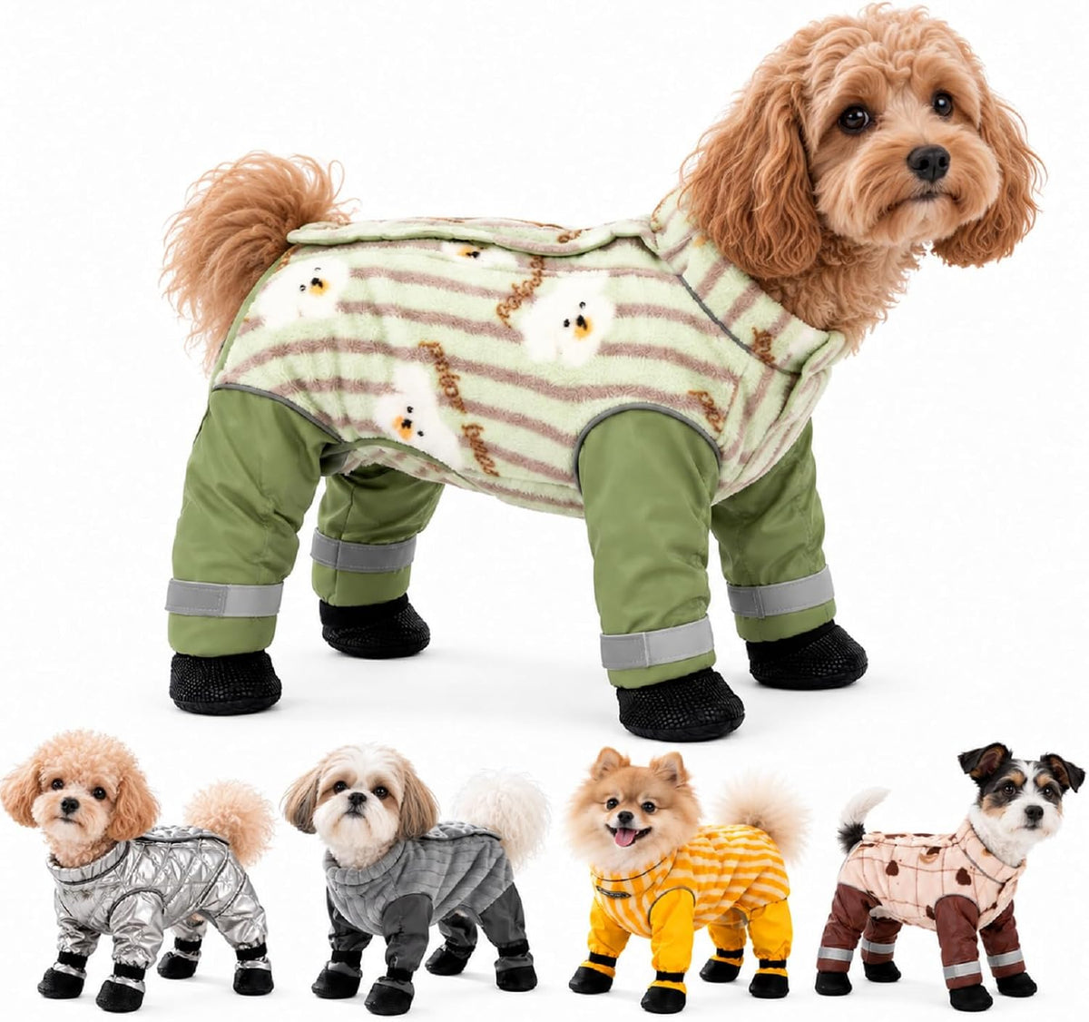 2027 New Dog Snowsuit with Attached Boots Full Body Winter Coat (Silver,Medium)