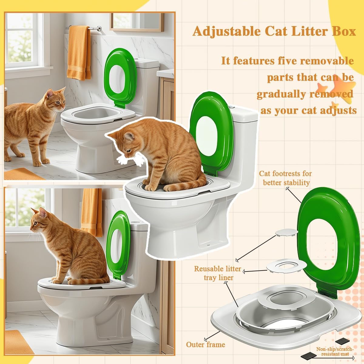 Cat Toilet Trainer Kit with Litter Scoop,5 Movable Parts