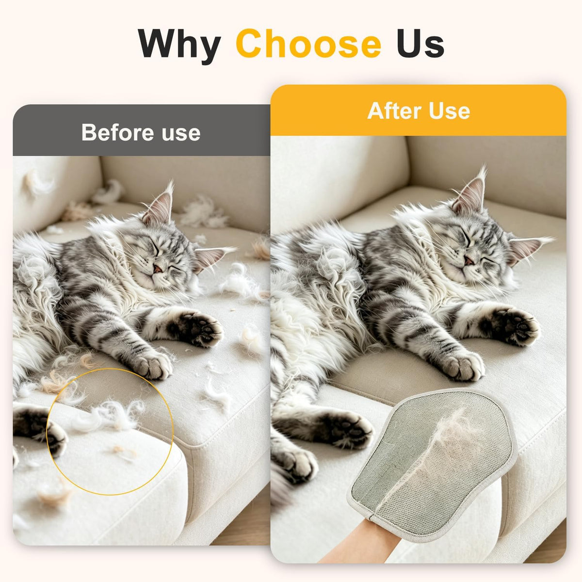 Pet Hair Remover Glove for Dogs & Cats, 2-in-1 Electrostatic Silicone Tips