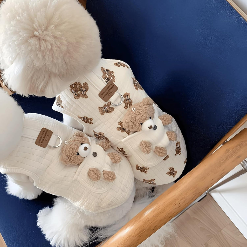Dog Vest with 3D Plush Teddy Bear Pocket, 2-Pack，S (2.2-4.4lbs)
