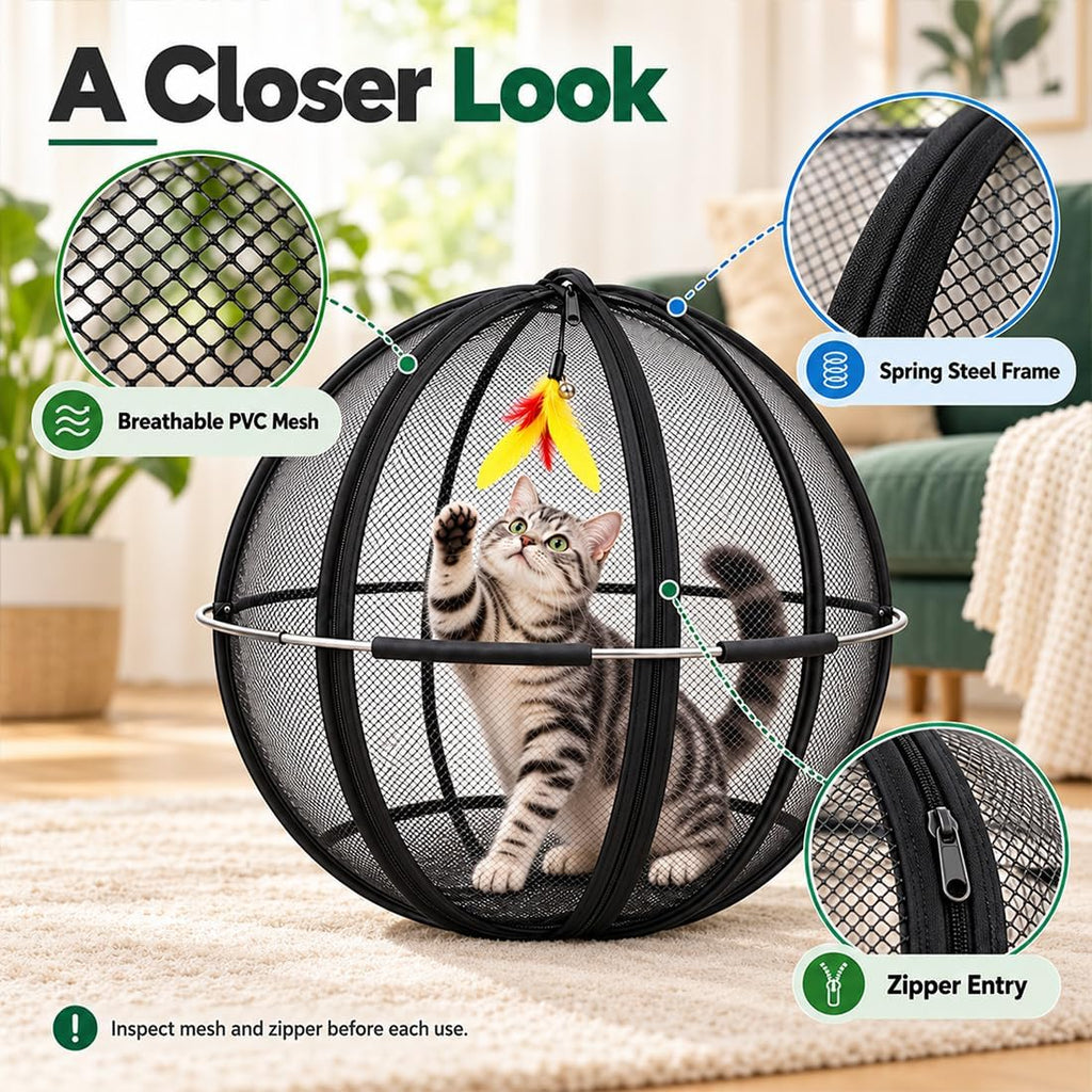 Rolling Cat Hamster Ball for Outside, Giant Mesh Cat Ball Cage Playpen，Blac