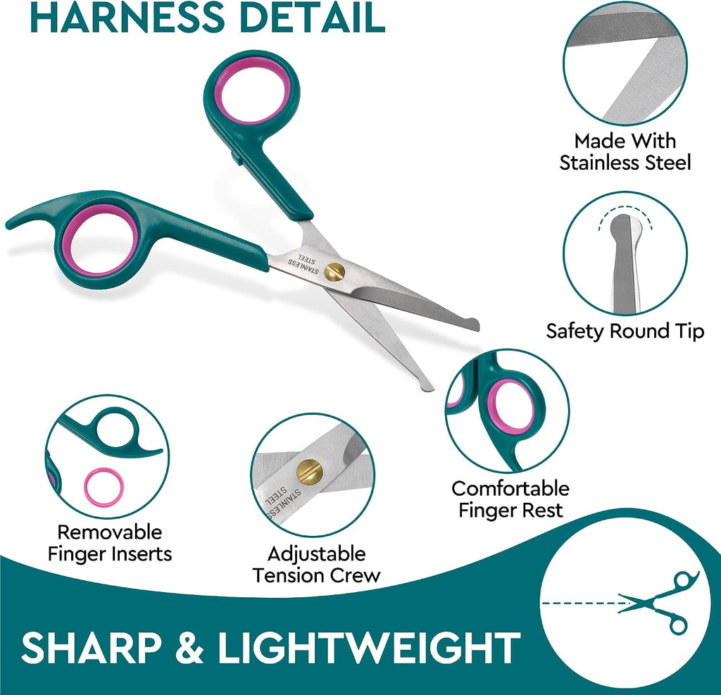 Professional Dog and Cat Grooming Scissors, Pet Grooming Shears, Sharp Stainless Steel Blade With Round Tips - Safety Fu