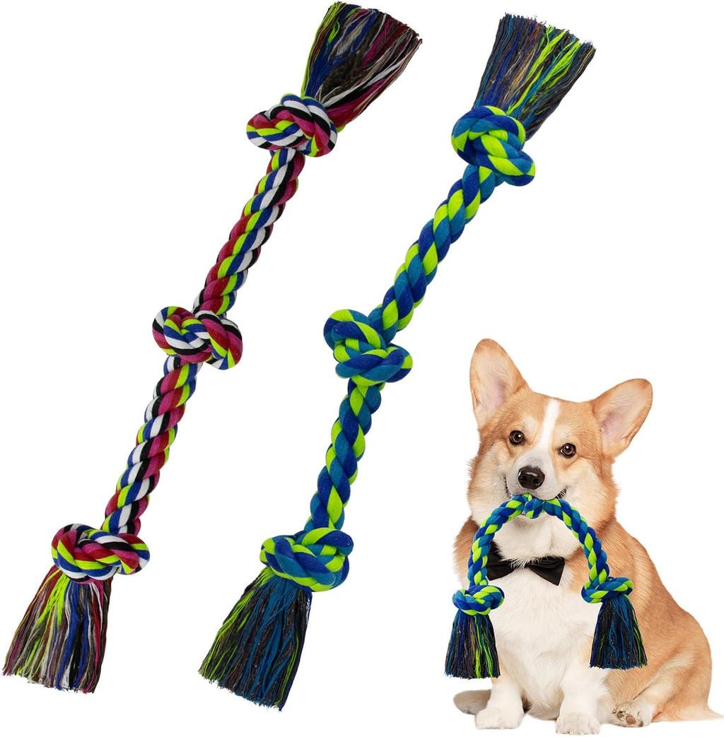 WDZZHOT [2 Pack] Dog Rope Toys, Dog Chew Toy for Medium and Small Dogs, 3 Knots Heavy Duty Puppy Rope Toy, 100% Cotton T