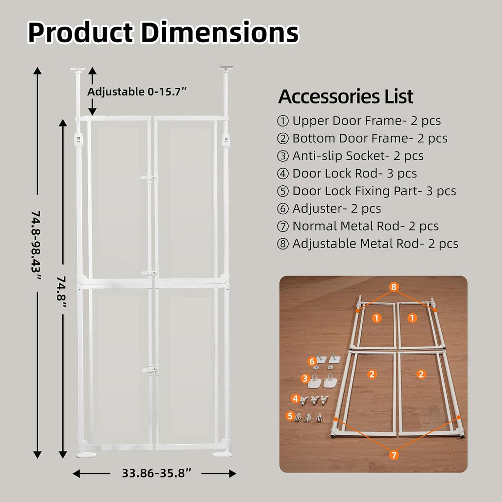 74.8-98.43” Extra Tall Cat Gate, 33.86-35.8” Wide Acrylic Pet Gate