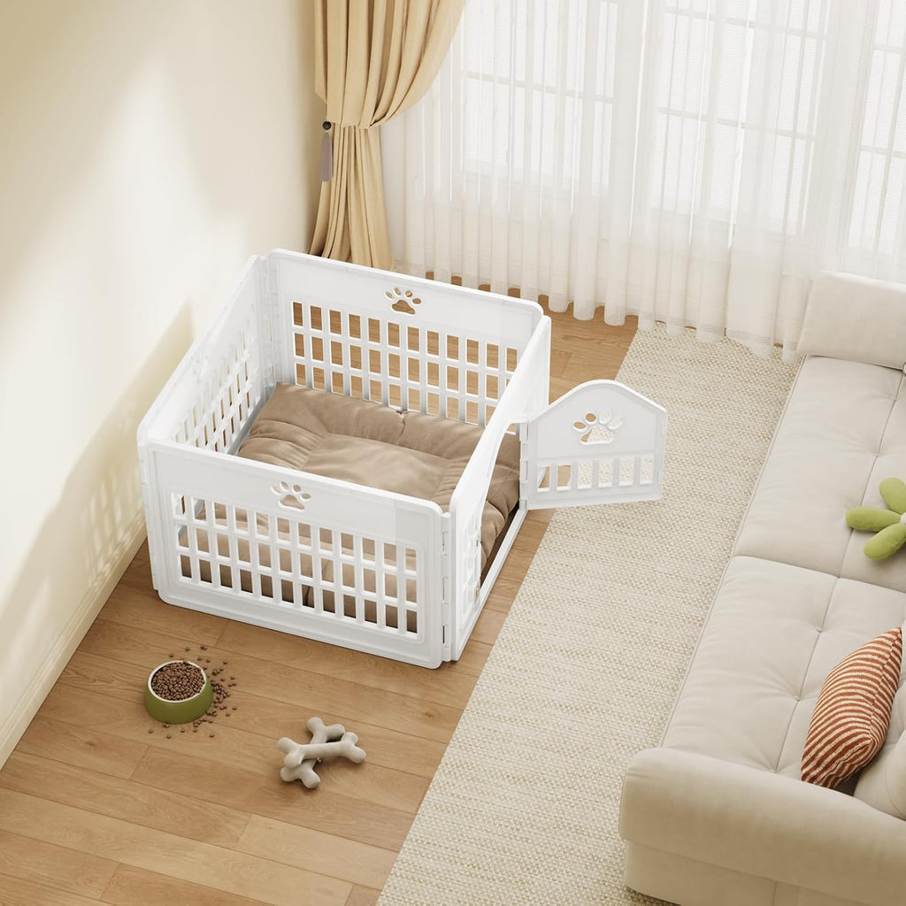 DUMOS Dog Playpen, Plastic Indoor Pet Fence for Small Dogs 4 Panels 24 Inch