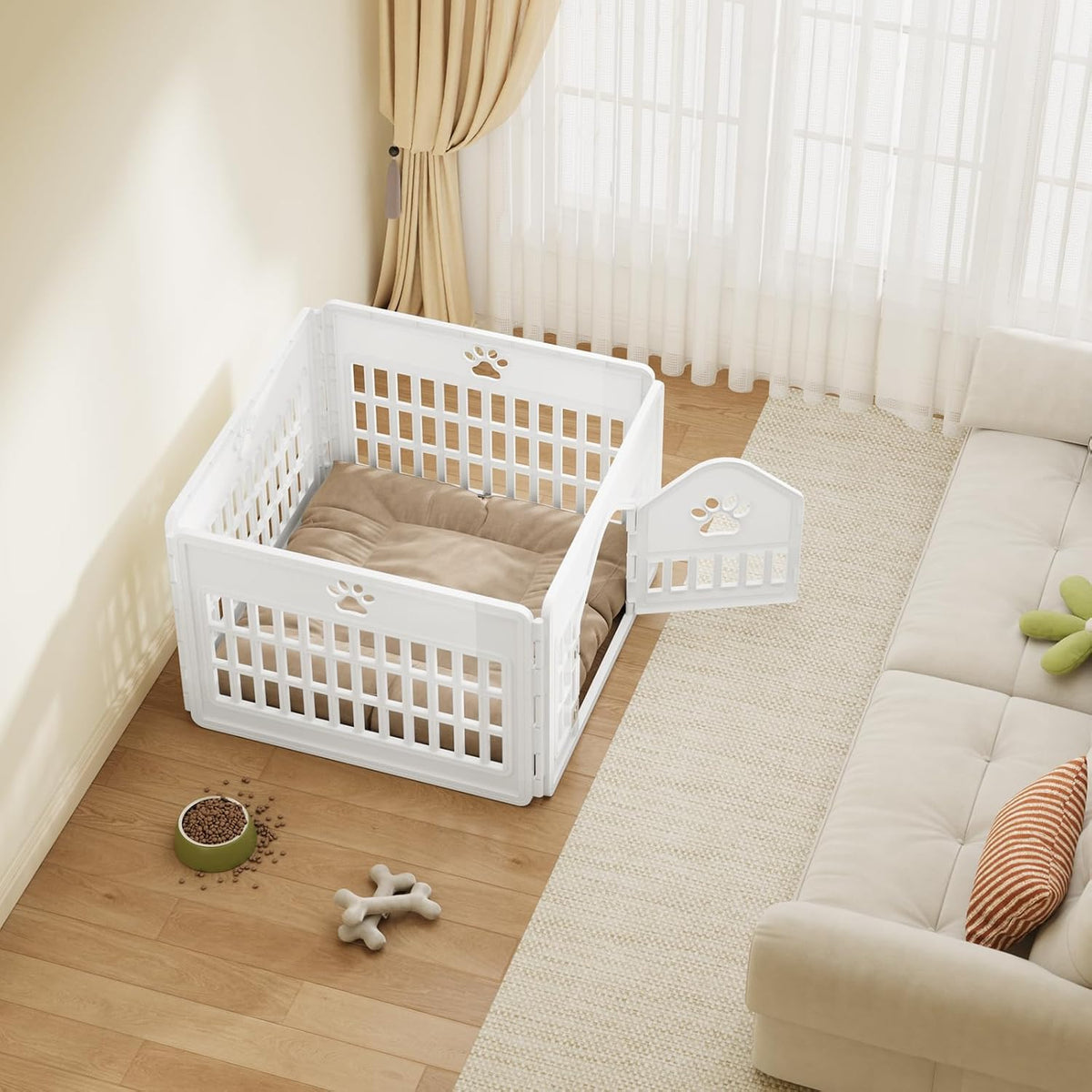 DUMOS Dog Playpen, Plastic Indoor Pet Fence for Small Dogs 4 Panels 24 Inch