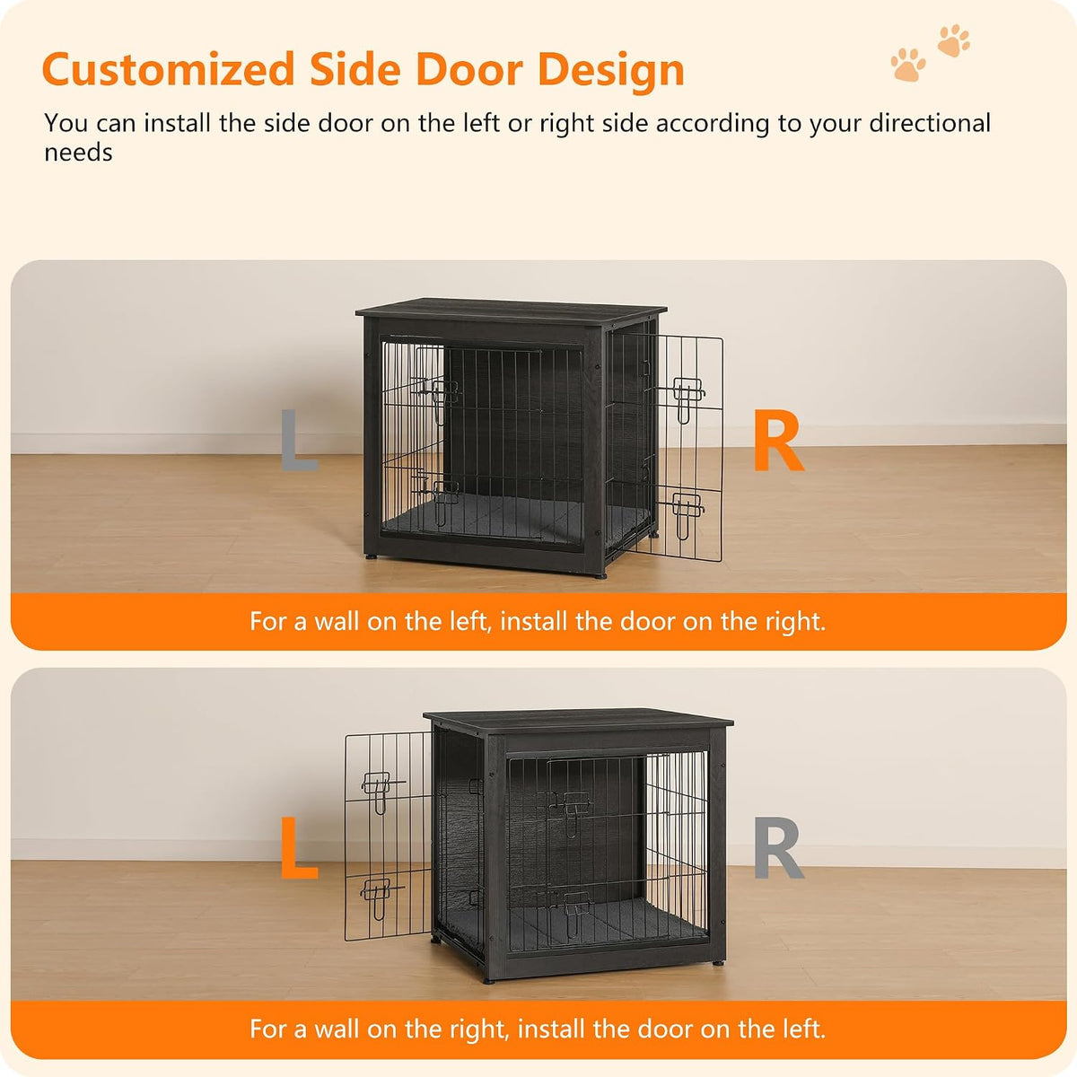 27" Dog Crate Furniture, Dog Kennel Indoor, with Waterproof Cushion