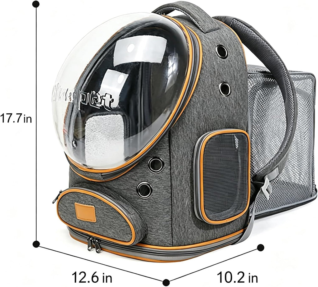 Cat Carrier Backpack with Trolley, Space Capsule Bubble Window (Gray)