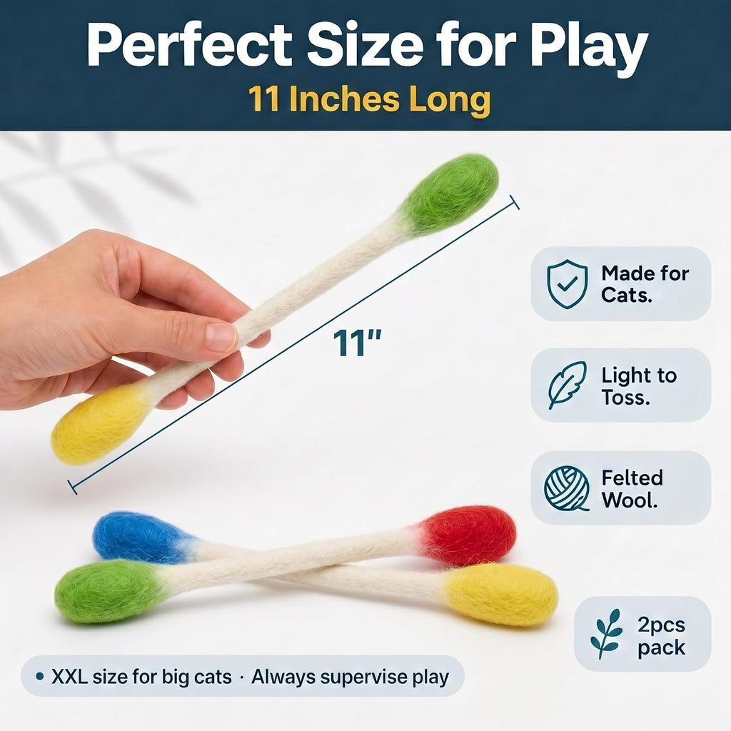 Glaciart One XXL Swabs Cat Toys with Catnip - 2 Pk | Durable for Chew, Cute Cat Toys Interactive Kitty for Boredom, Exer
