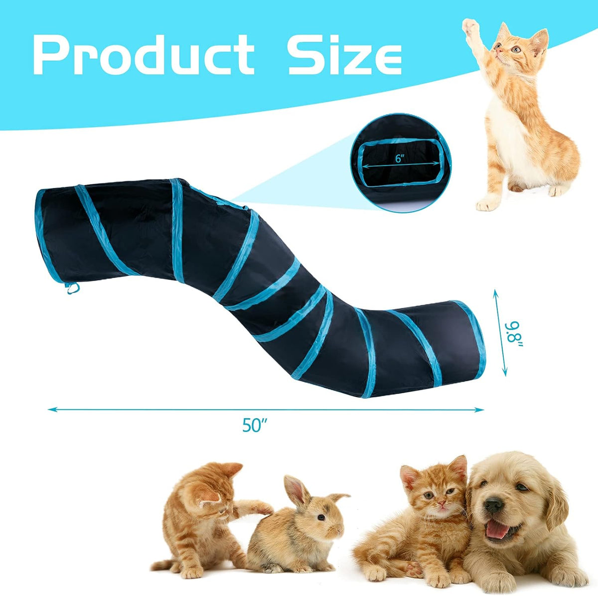 Sheldamy Cat Tunnel, S-2-Way Cat Tunnels for Indoor Cats, Collapsible Cat Play Tunnel, Interactive Toy Maze Cat House wi