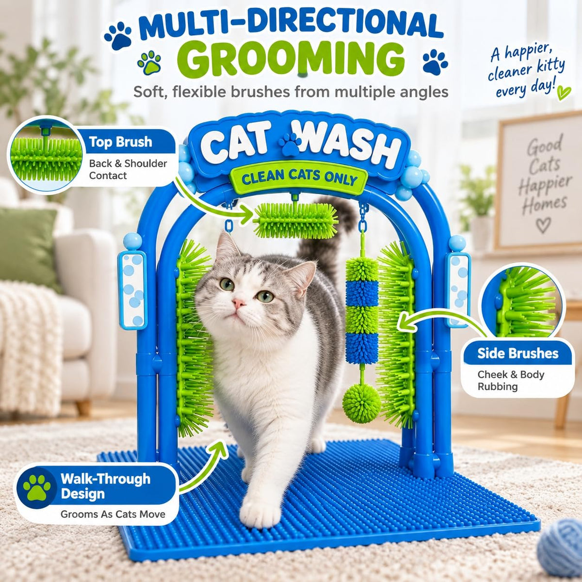 Cat Wash Grooming Station Self Groomer with Massage Brushes