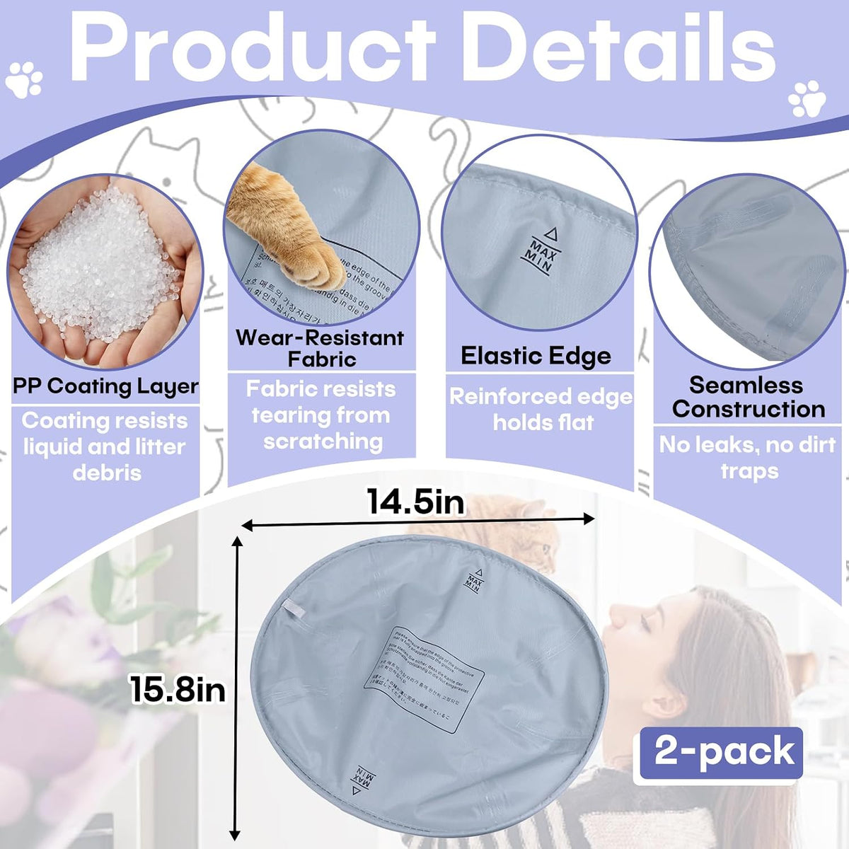 2 Pcs Cat Litter Pad Compatible with PARUUNTYS Self-Cleaning Litter Box