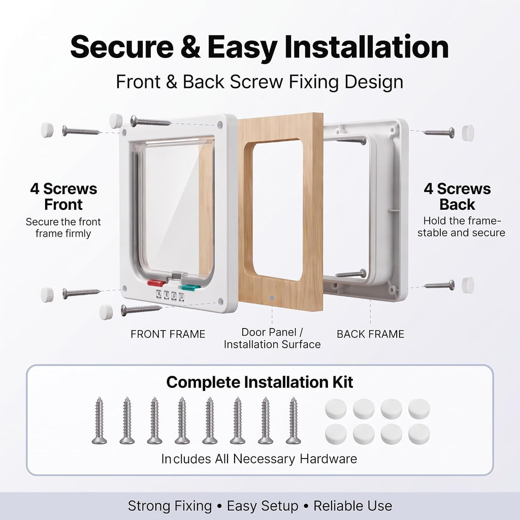 Cat Door 4 Way Lock Pet Flap for Interior Exterior Doors M