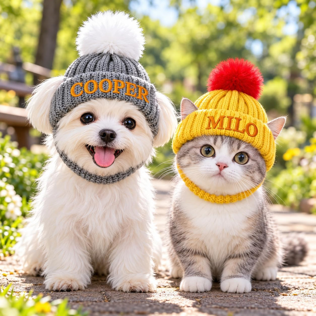 Personalized Dog Winter Hat with Ear Holes Pet Beanie with Embroidered Name