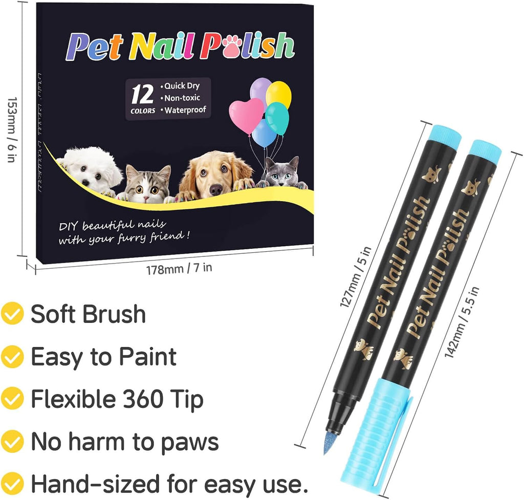 12 Colors Dog Nail Polish Pens Quick Dry to DIY Pretty Nails