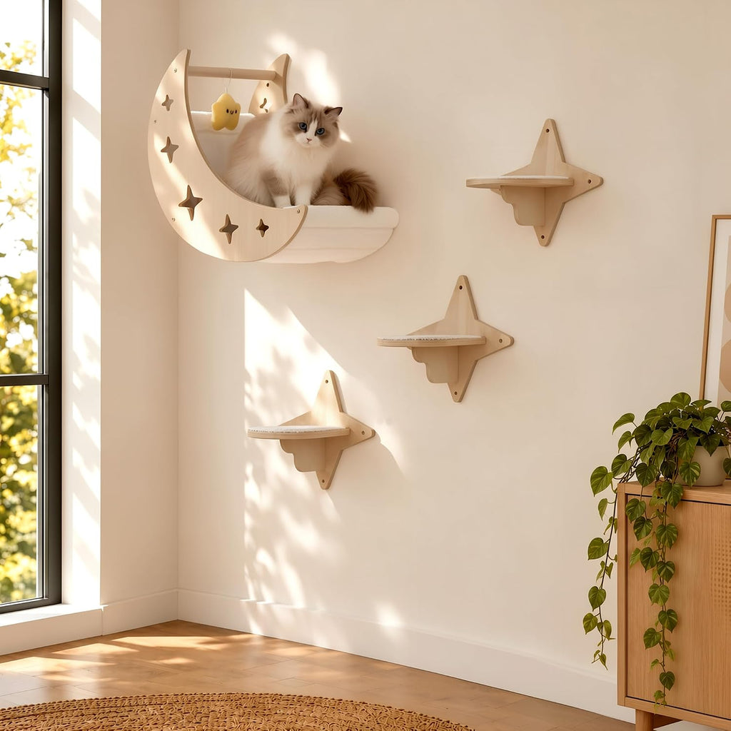 Cat Wall Shelves, Moon & Star Modern Wall-Mounted Cat Furniture