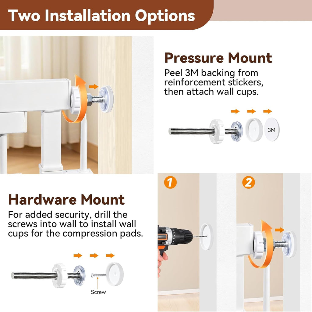 54"-87" Height Adjustable Extra Tall Cat Gate for Doorway, 27.1"-33" Wide Pet Gate with Cat Door & Extension Kits, Press