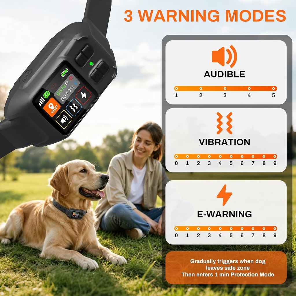 GPS Dog Collar Fence,Wireless Dog Fence System for Dogs Automatic Memory