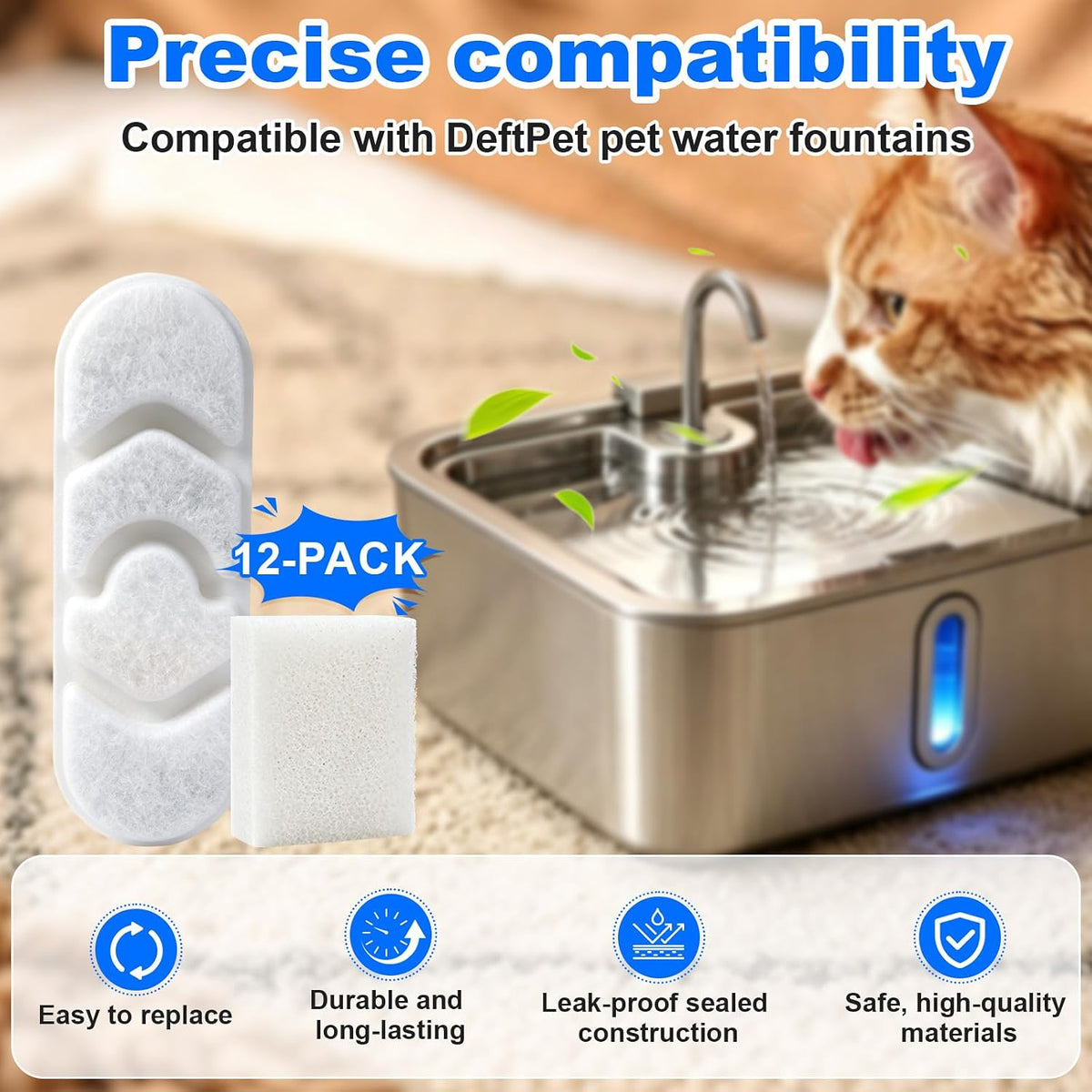 12+12Pcs Dog Fountain Filters Compatible with DeftPet Dog Water Fountain