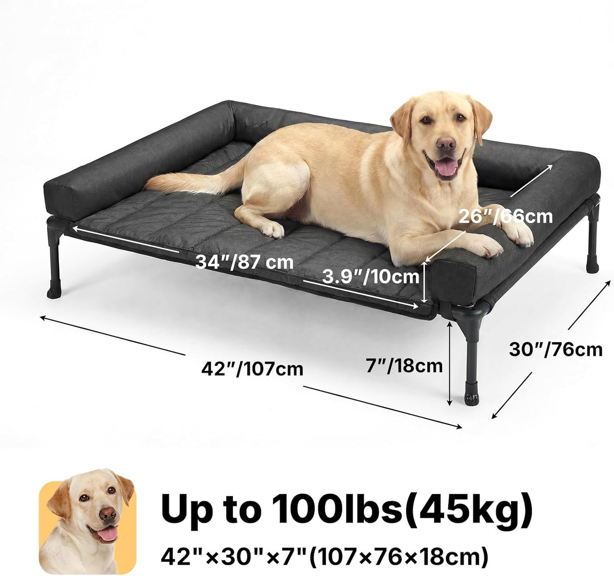 Veehoo Outdoor Elevated Dog Bed with Waterproof Bolster Cushion, Cooling