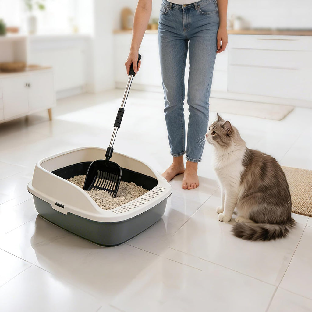 Cat Litter Scoop, Metal Litter Scooper with Detachable Long Handle