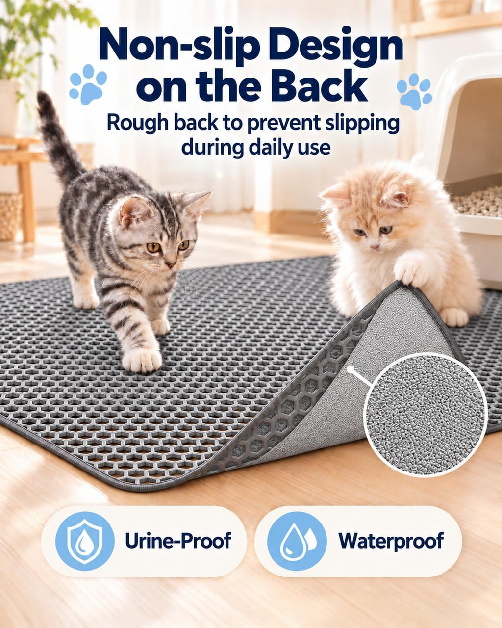 GRELY Cat Litter Mat, 47 x 28 Extra Large Waterproof Litter Box Mat
