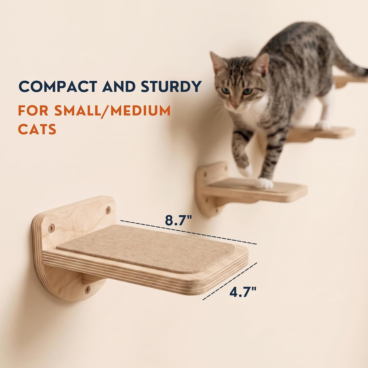 INICIO Cat Wall Steps - 3 Pack of Stairs for Cats to Climb - Natural Wood