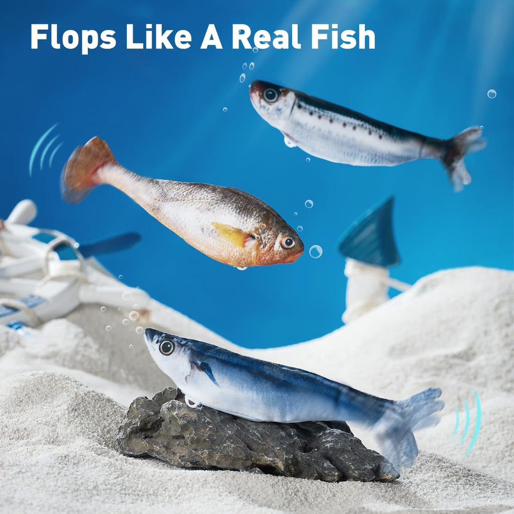 Petgravity Bite-Sized Realistic Flopping Fish Cat Toys, 3 Pack, Interactive Cat Toys for All Breeds, Tap-Activated 3 Fla