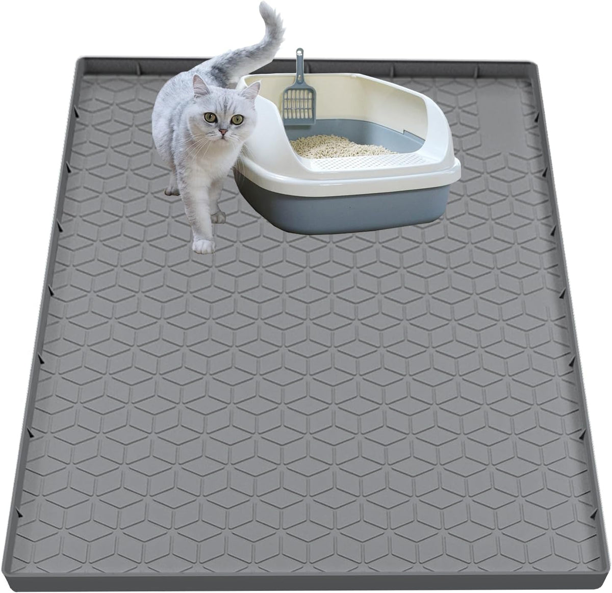 Cat Litter Mat for Litter Box, Silicone Large Cat Litter Trapping Mat - 34x22 in, Waterproof & Non-Slip, Durable & Easy 