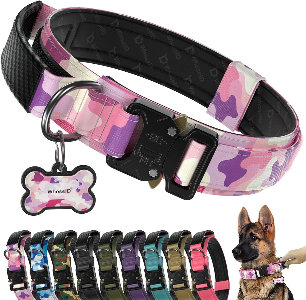 Tactical Dog Collar for Large Dogs with Leather Handle (Army Green, L)